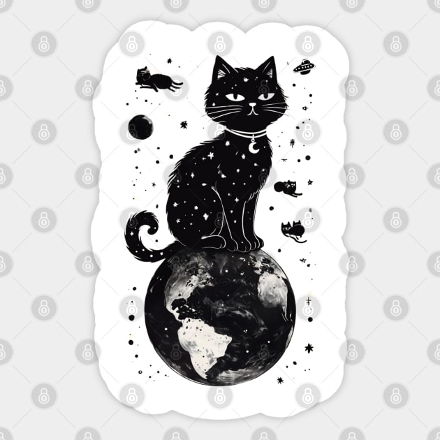 Cosmic Cat Ruler of the Universe Sticker by Creatifly Graphic Tees